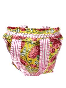 Yellow Floral Cotton Shoulder <b>Bag</b> With Pink Piping | High Quality Hand Block Print Small Tote <b>Bag</b> Zipper Handmade Masterpiece - Product Image 5
