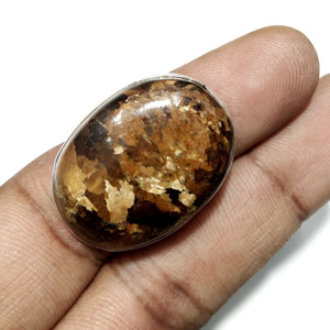Anillo de Bronzita Natural con Plata de Ley 925, Hecho a Mano, Cabujón Ovalado, Estilo Bohemio, Certificado por Terceros, para Hombre - Product Image 1