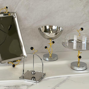 Modern Metal Tissue Box Holder With Gold Floral <b>Top</b> And <b>Silver</b> Base Free Standing Design For Home Decor - Product Image 5