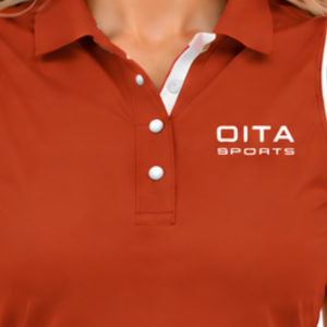 Polo sans manches orange rouille pour femme, coupe ajustée, col à patch, pour l'équitation et l'entraînement, personnalisable, vente en gros - Product Image 5