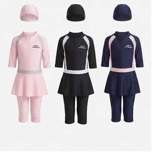 Ensemble de maillots de bain 3 pièces NORTH APPROACH pour filles avec jupe et bonnet, séchage rapide, spandex, polyester, coupe classique - Product Image 1
