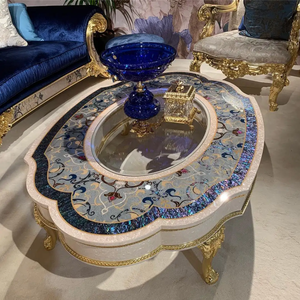 Juego de Sofás de Madera de Teca Real de Lujo para Sala de Estar, Azul Clásico Europeo, Tallado a Mano, Tapizado, Muebles Antiguos para Hotel o Villa - Product Image 5