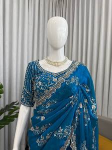Women's New Tenncy Silk Designer Handwork Saree | Wedding Diwali Party Ethnic <b>Ankle</b>-Length Stretchable Wrinkle-Free Reversible - Product Image 3