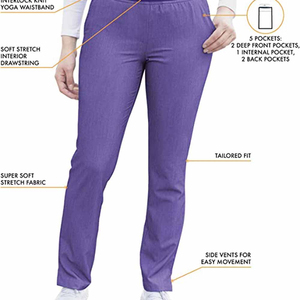 Women's <b>Scrub</b> <b>Uniform</b> Set for Nurses-Breathable Stretch Top & Pants with Multi-Pocket Needle Detection Seamless Fusing - Product Image 4