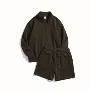 Ensemble sweat-shirt et short pour femmes grande taille, col zippé, coton respirant de haute qualité, vêtements décontractés pour femmes, logo personnalisé - Product Image 2