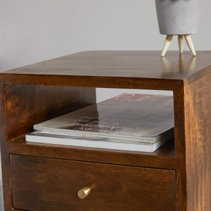 Solid Wood Modern Nightstand with <b>Drawer</b> and Open Shelf Brown Bedroom Furniture - Product Image 2
