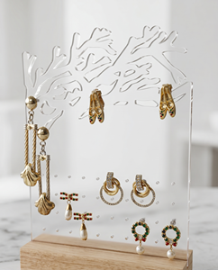Acrylic Earrings Display Stand with Wooden Base Portable Customizable Color & OEM Design for Jewelry Display - Product Image 3
