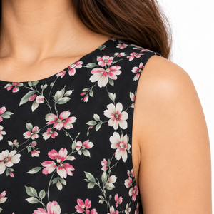 Women's <b>Black</b> Floral <b>Maxi</b> <b>Dress</b> Sleeveless Round Neck A-Line Casual Summer <b>Long</b> <b>Dress</b> Wholesale OEM ODM Fashion Apparel Supplier - Product Image 4