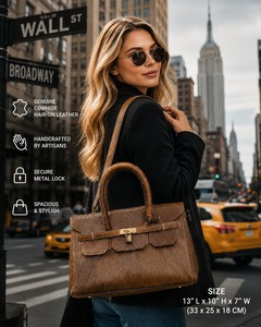 Sac à main en cuir de vachette véritable pour femme |   Sac fourre-tout en cuir marron |   Sac à main artisanal à poignée supérieure et bandoulière |   Vêtements pour femmes sur mesure - Product Image 1