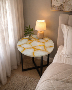 Luxury <b>White</b> Agate Coffee <b>Table</b> Handmade Round Gemstone <b>Table</b> for Modern Living Room Decor Elegant <b>Side</b> <b>Table</b> - Product Image 1