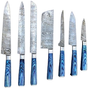7 PCS Handmade Damascus Steel Blade Kitchen <b>Knife</b> <b>Set</b> with Blue Wood Handles Professional Chef <b>Knife</b> Collection - Product Image 1
