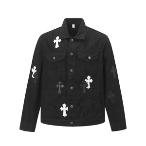Spring Men's Retro American Vintage Cross Patch <b>Denim</b> Jacket Embroidered Button Up Streetwear High Street Casual Jean <b>Coat</b> - Product Image 3