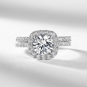 S925 <b>Sterling</b> <b>Silver</b> D Color VVS1 Round Moissanite Halo Split Shank 2 In1 Engagement <b>Ring</b> <b>Set</b> - Product Image 1