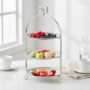 Bow Design Dessert <b>Stand</b> Silver Toned Arched Dessert <b>Stand</b> Curled Three Layers Silver Plated <b>3</b> <b>Tier</b> <b>Cake</b> <b>Stand</b> - Product Image 4