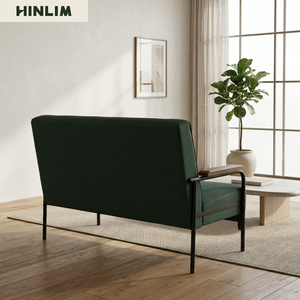 Sofá cama moderno de tela capitoné de dos plazas con patas de metal y brazos de madera para sala de estar - Product Image 4
