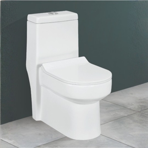 Inodoro de una pieza Spice, alargado, con descarga por gravedad, montado en el suelo, moderno, con sifón en P, ecológico, fácil de limpiar, de cerámica vitrificada, para baño. - Product Image 3