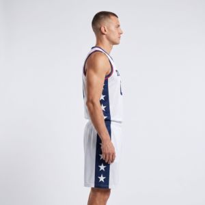 Camiseta de baloncesto personalizada para hombre, sin mangas, con cuello en V, de malla que absorbe la humedad, uniforme deportivo, blanco, azul, rojo, estrellas 00 - Product Image 2