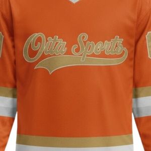 Ensemble Maillot et Short de Hockey sur Glace Sublimé Orange et Blanc pour Hommes, Col en V, Rayé, en Polyester, Tenue de Sport Performante - Product Image 5