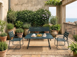 Ensemble de jardin moderne pour l'extérieur avec structure en acier, table et chaises contemporaines pour 4 personnes, meubles résistants aux intempéries - Product Image 6