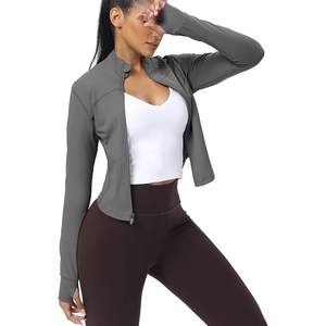 Women's Stand Neck Long Sleeve Zip-Up <b>Yoga</b> Top Solid Color Breathable Fitness <b>Jacket</b> for Workout Sportwear Fitness <b>Jacket</b> - Product Image 3
