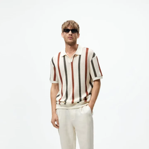 เสื้อโปโลคอวีถักลายทางแบบโปร่ง แขนสั้นสำหรับผู้ชาย รุ่น Custom Light Summer - Product Image 1