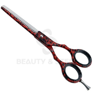 Ciseaux professionnels pour la texture des cheveux, motif rouge, blanc et bleu, avec 27 dents de précision pour une texturisation avancée - Product Image 4