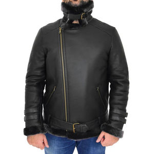 <b>Aviator</b> Shearling Leather <b>Jacket</b> High Quality Real Sheepskin Black Winter Windproof Thick Eco-Friendly Best Selling for <b>Men</b> - Product Image 5