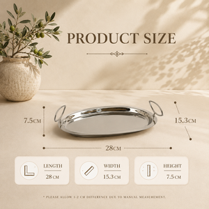 Elite Stainless Steel Oval Serving <b>Tray</b> Set <b>Mirror</b> Finish Dual Handle Premium Display Platters for Elegant Dining - Product Image 3