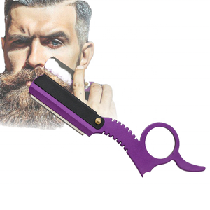 Rasoir de barbier professionnel avec anneau de maintien, lame en acier inoxydable durable, poignée avec trou pour le doigt, bord droit, pour usage facial - Product Image 2