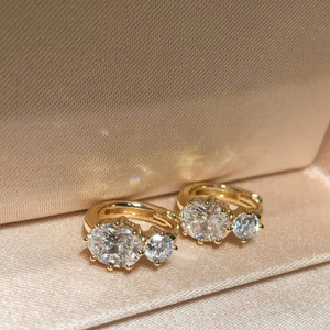 Boucles d'oreilles créoles en moissanite taille ovale et ronde, en argent 925 plaqué or, bijoux fins pour fiançailles, cadeau pour femme - Product Image 1