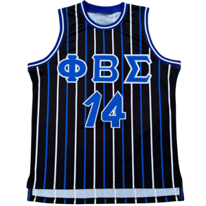 เสื้อบาสเก็ตบอล Phi Beta Sigma ผ้าโพลีเอสเตอร์ 100% ตาข่ายหนา ป้องกันแบคทีเรีย ระบายอากาศได้ดี พิมพ์ลาย ทึบแสง เหมาะสำหรับฤดูร้อน ผลิตในปากีสถาน - Product Image 1
