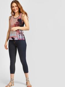 Débardeur sans manches pour femme avec imprimé palmier, col rond, tricoté en polyester, décontracté, pour l'été - Product Image 1