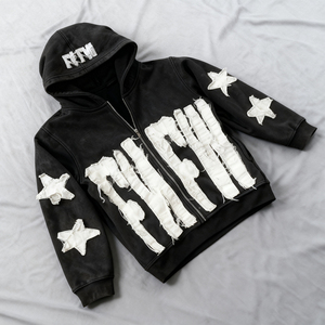 Sudadera con capucha unisex personalizada con logo, 500 GSM, estilo vintage, efecto desgastado por el sol, con cremallera, felpa francesa, bordado de parche, lavado ácido. - Product Image 1
