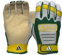 Guantes de Bateo Adiha Verdes, Amarillos y Blancos, de Cuero Acolchado, con Cierre de Gancho y Bucle, Unisex, para Adultos, Duraderos, Ligeros y Profesionales