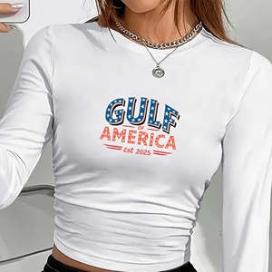 Camiseta de manga larga estilo Y2K para mujer con estampado patriótico del Golfo de América, cuello redondo, tejido de poliéster y elastano, para todas las temporadas. - Product Image 6