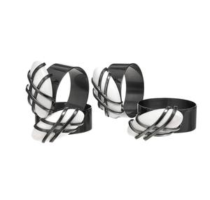 Juego de Servilleteros Modernos Minimalistas con Diseño de Guijarro de Medianoche para una Cena Sofisticada, Servilleteros Abstractos de Metal Negro en Forma de Jaula - Product Image 3