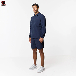 TRI PRO SPORTS <b>Mens</b> Navy Tracksuit <b>Zip</b> Up Jacket And <b>Shorts</b> Set Casual Sportswear Two Piece Outfit Running Windbreaker Set - Product Image 1