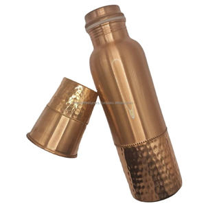 <b>Decorative</b> Pure Copper <b>Bottle</b> Half Plain and Embossed Designing Good Giftware Daily Drinking Adult Water <b>Bottle</b> for Yoga Workout - Product Image 1