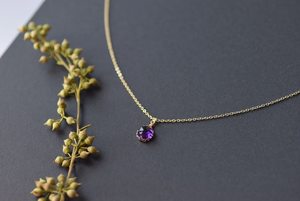 Colgante de amatista, piedra preciosa, piedra de nacimiento de febrero, delicado collar de plata 925 y oro de 14k para mujer - Product Image 2