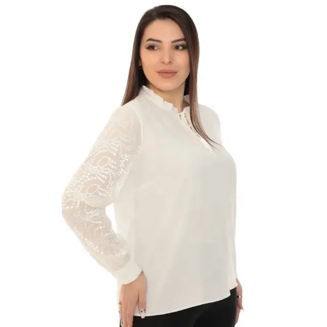 Plus Size Women Clothing White Blouse High Quality Best Price Chiffon Embroidered Long Sleeve Woman Top Modern Design New