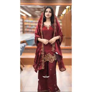Designer Women's Embroidered <b>Top</b>-Bottom and Dupatta Set with Heavy Sequence Work - Product Image 2
