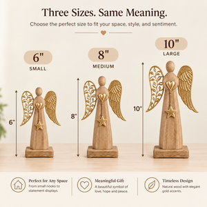 Figurine d'ange en bois avec ailes dorées, cœur et étoile, décoration de table, ornement de Noël, style traditionnel - Product Image 4