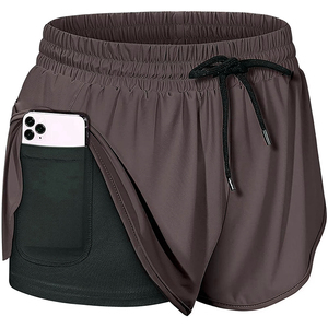 Pantalones Cortos Deportivos de Secado Rápido con Bolsillos, Cintura Elástica, Color Sólido, Tejido de Punto, Spandex, Poliéster, Pantalones Cortos para Entrenamiento - Product Image 5