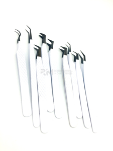 Pince à cils de qualité supérieure, pointe en plasma noir, revêtement en poudre blanche, acier inoxydable, poignée diamantée / Coffret de 5 pièces en boîte cartonnée - Product Image 4