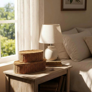 Best Seller Box Woven Rattan Oval <b>Basket</b> Natural <b>Wicker</b> <b>Storage</b> Box Handmade Desktop Organizer - Product Image 3