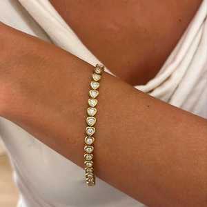 Heart Shape Round Lab Grown Diamond Tennis <b>Bracelets</b> Adjustable 6-7 in Bezel Set Minimalist Jewelry Wholesale 14k 18k <b>Solid</b> Gold - Product Image 5