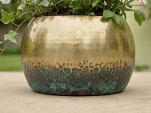 Pot de fleurs rond en laiton martelé, patine décorative, pour intérieur, extérieur et jardin - Product Image 4