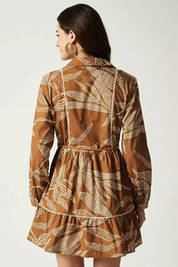 Vestido Mini Elegante de Algodón para Mujer con Encaje y Mangas Largas Estampadas, Túnica Casual para Otoño, Venta al Por Mayor - Product Image 6