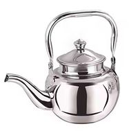 Bouilloire en acier inoxydable poli, corps arrondi, bec courbé, poignée cintrée, ustensile de cuisine durable, théière traditionnelle, élégante pour la maison