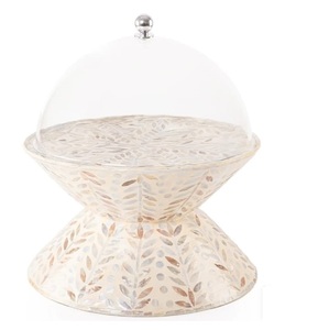 New Fashionable Design Bone Inlay Cake Stand Birthday Party Celebration Sweet and Dessert Server Stand With <b>Glass</b> <b>Dome</b> - Product Image 1